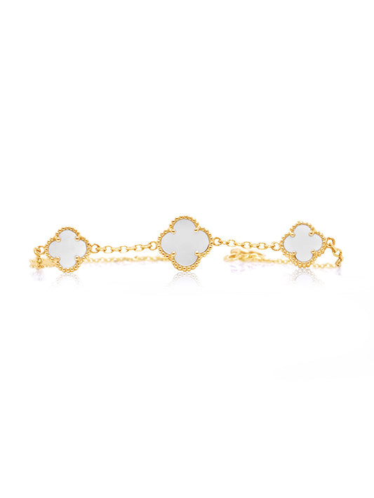 5 x Fancy MOP Clover Bracelet, 9 Carat Yellow Gold