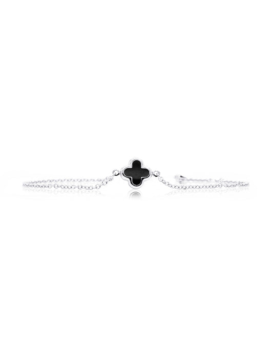 18.5cm Clover Onyx Bracelet in 9 Carat White Gold