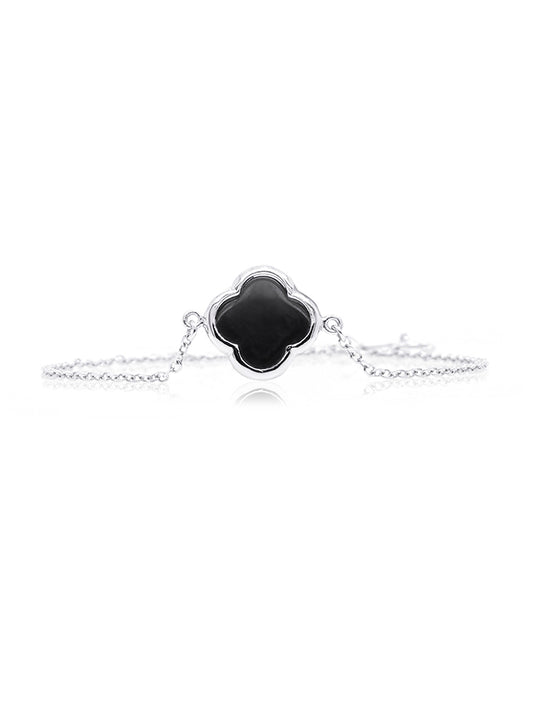 Fine Onyx Clover 18.5cm Bracelet in 9 Carat White Gold