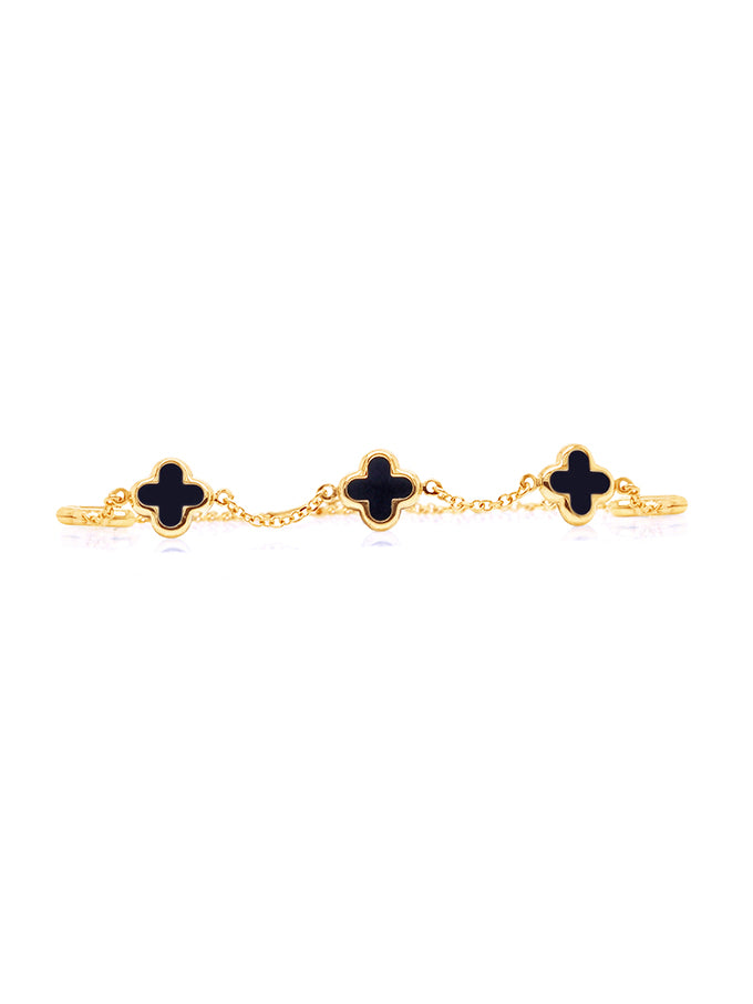 Onyx Clover Bracelet, 9 Carat Yellow Gold