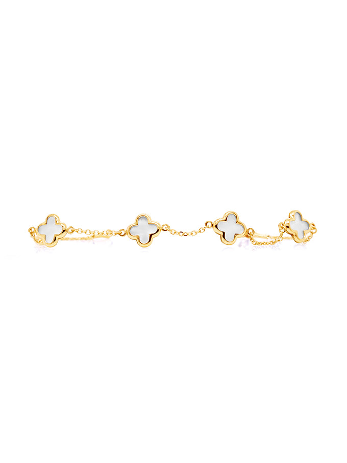 MOP 5x Clover Bracelet, 9 Carat Yellow Gold