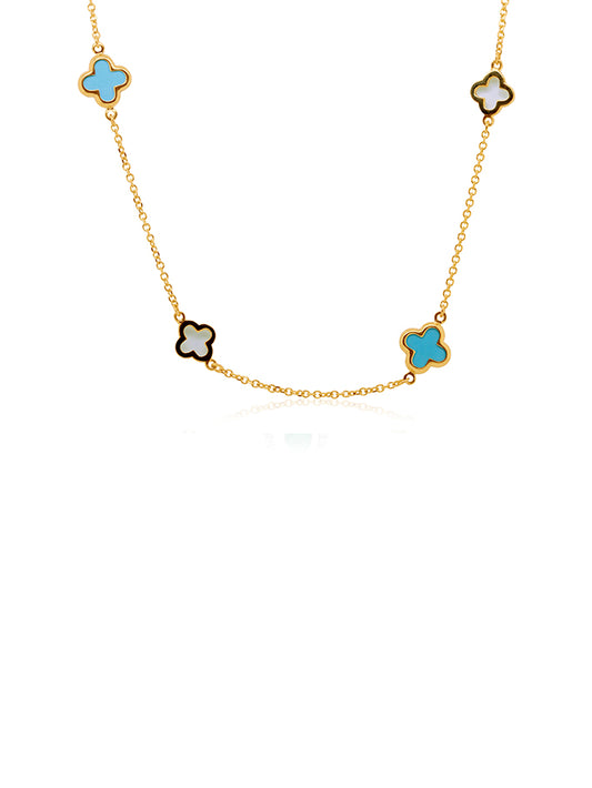 Turquoise & Gold Clover Necklet, 9K Yellow Gold