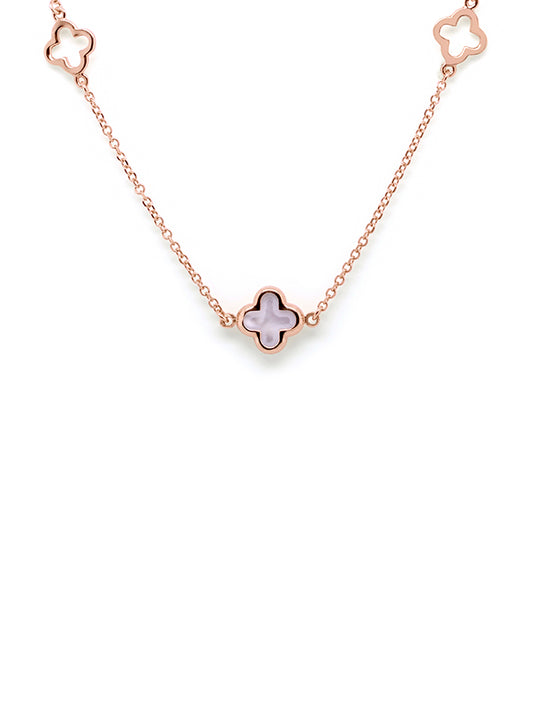 Mother Of Pearl Clover & Gold Necklet, 9K Rose Gold (3 clover 45cm)