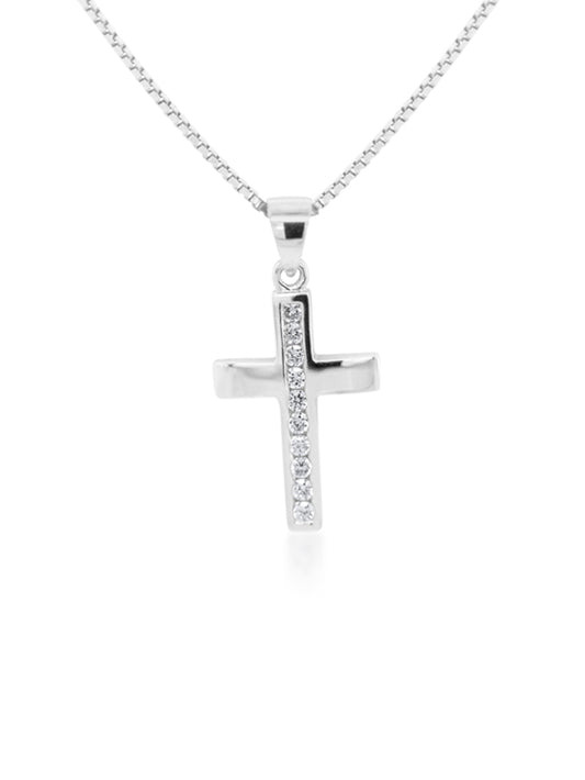 Cubic Zirconia Cross, 9K White Gold, 22mm