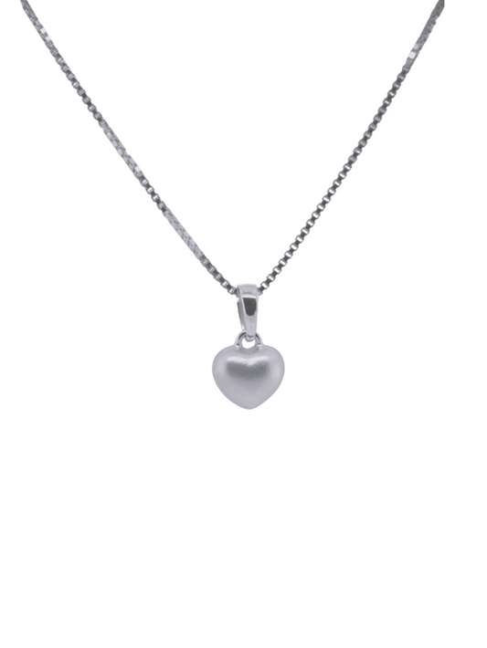 Satin Heart Pendant, 9K White Gold (plated chain)