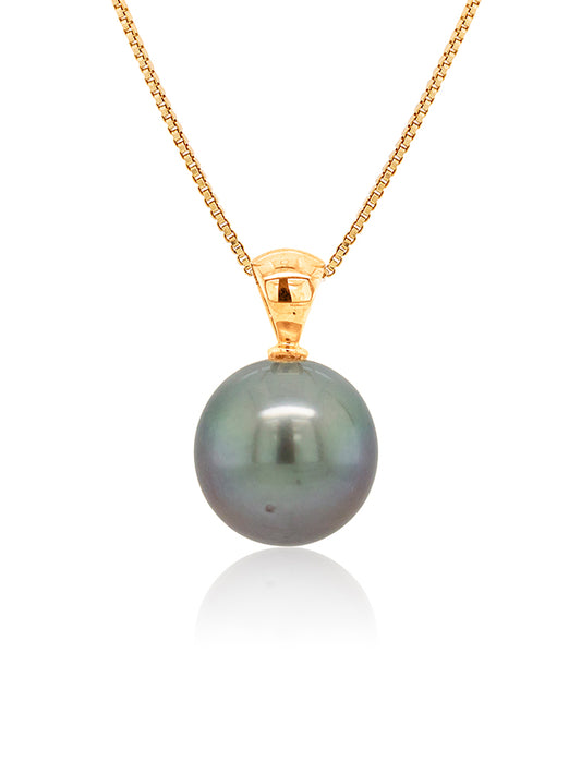 Tahitian Pearl Pendant, 9K Yellow Gold Tapered Style.