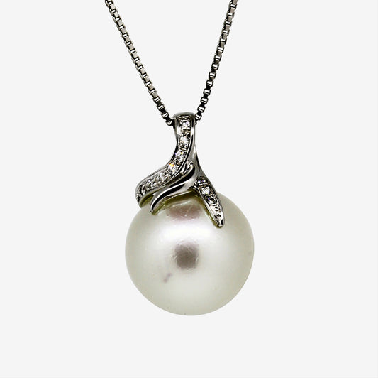 South Sea Pearl & Diamond Pendant, 9K White Gold