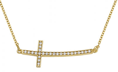 Cubic Zirconia set Cross Necklet, 9K Yellow Gold, 43cm