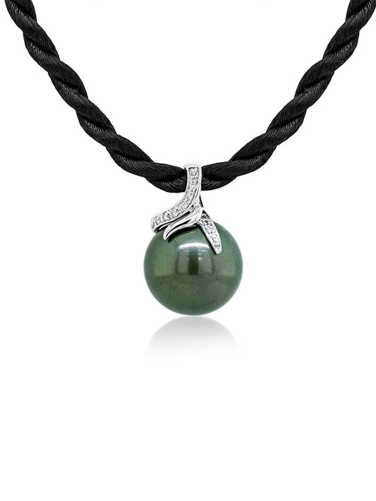 Tahitian Pearl & Diamond pendant 9K White Gold