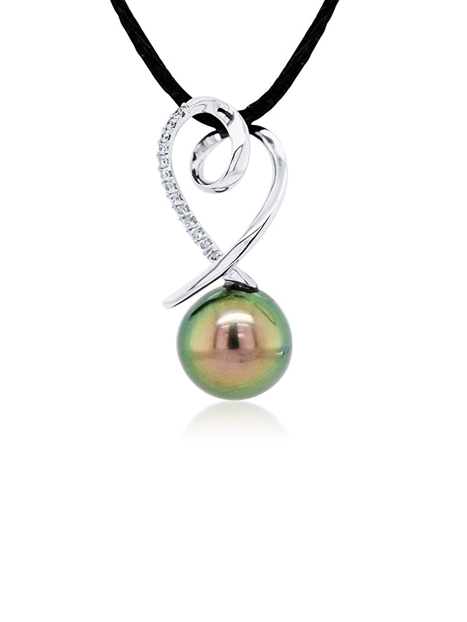 Tahitian Pearl & Diamond Set Pendant, 9K White Gold