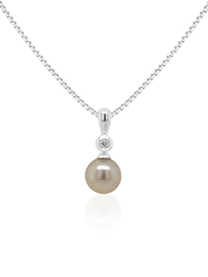 Freshwater & Diamond Pearl Pendant, 9K WG (45cm silver chain)