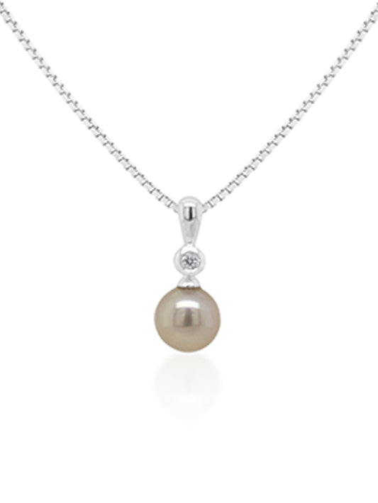 Freshwater & Diamond Pearl Pendant, 9K WG (45cm silver chain)