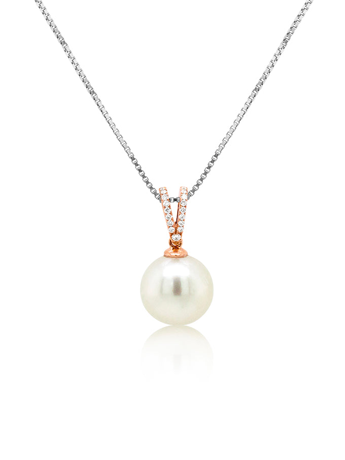 South Sea Pearl Pendant, Diamond Set, 9 Carat Rose Gold, 11mm