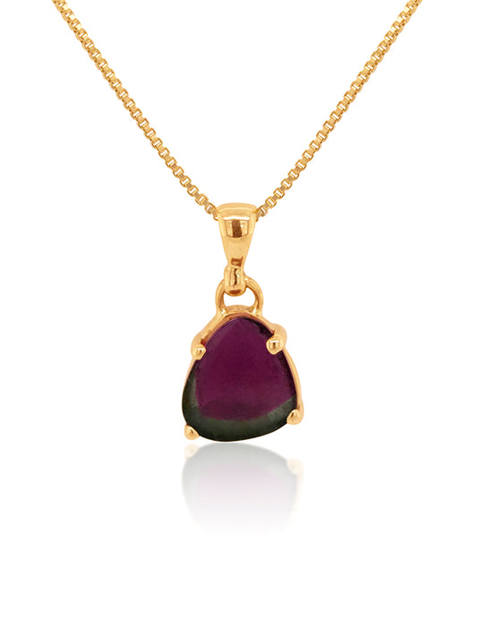 10.5x10mm Watermelon Tourmaline Set Pendant in 9 Carat Yellow Gold