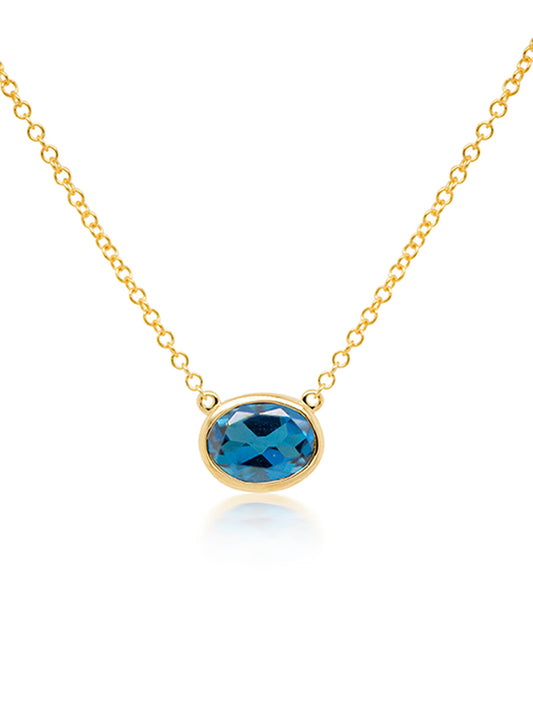 8x6mm Oval Cut London Blue Topaz pendant in 9 Carat Yellow Gold