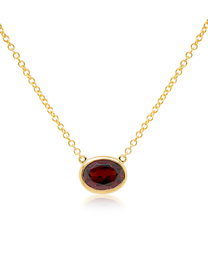 Stylish Oval Cut Garnet necklace, 9k yellow gold, 45cm.