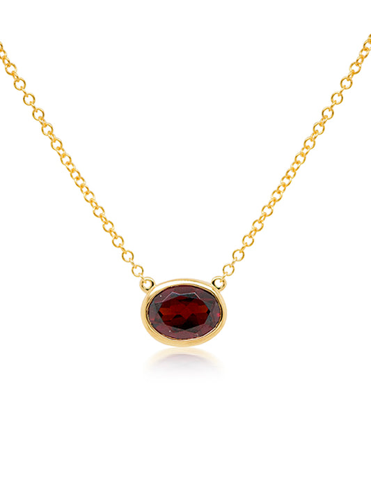 Stylish Oval Cut Garnet necklace, 9k yellow gold, 45cm.