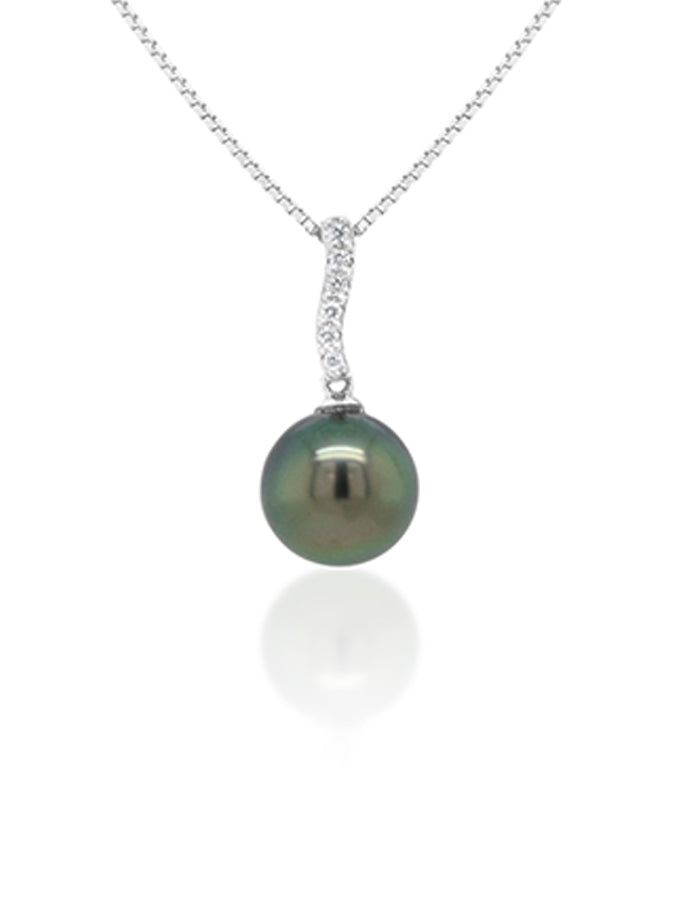 Tahitian 10mm pearl & Diamonds 0.06ct 18K White Gold