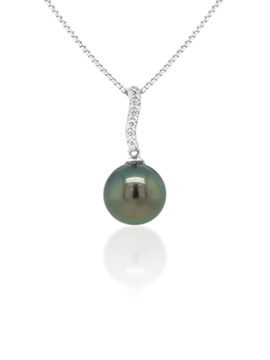 Tahitian 10mm pearl & Diamonds 0.06ct 18K White Gold