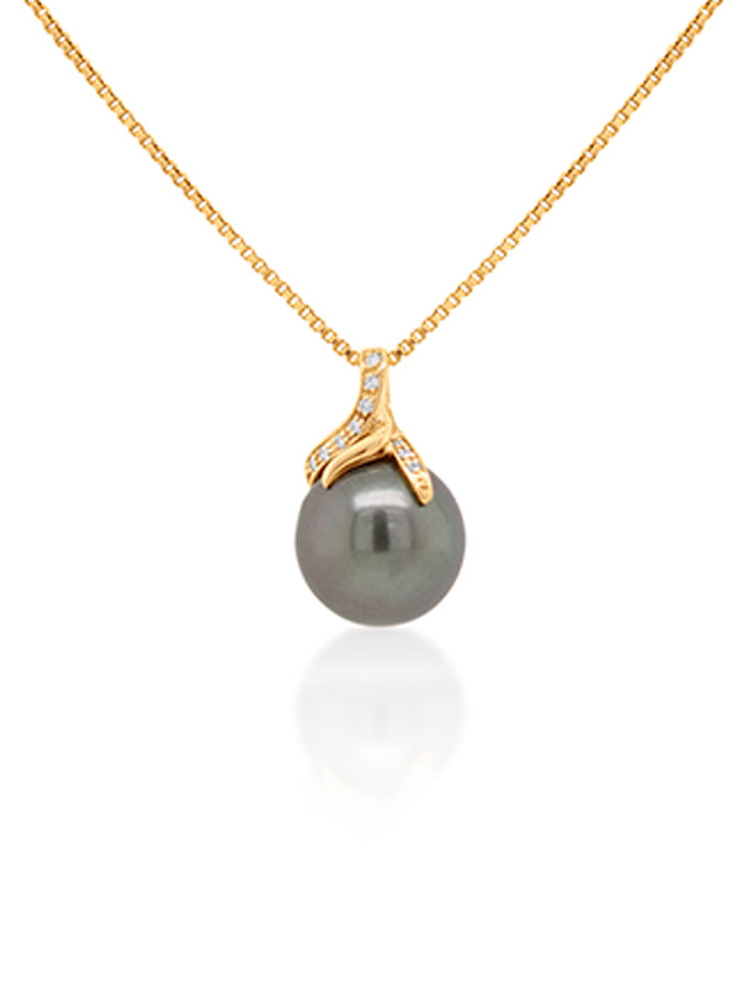 Tahitian Pearl & Diamond pendant 9K Yellow Gold