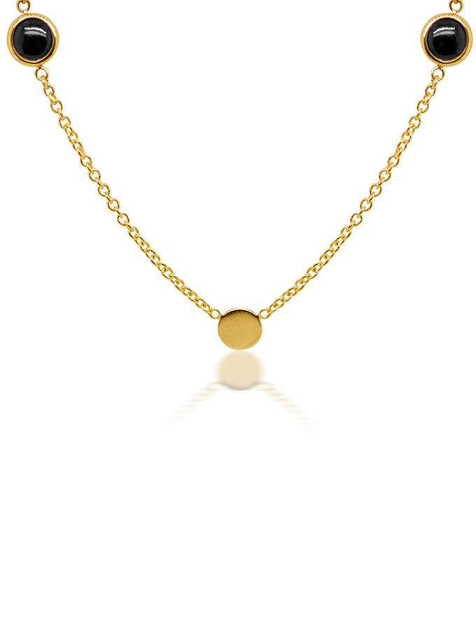 Onyx Disc necklace, 9K Yellow Gold