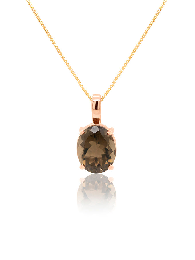 Smokey Quartz Enhancer Pendant, 9k Rose Gold, plated chain