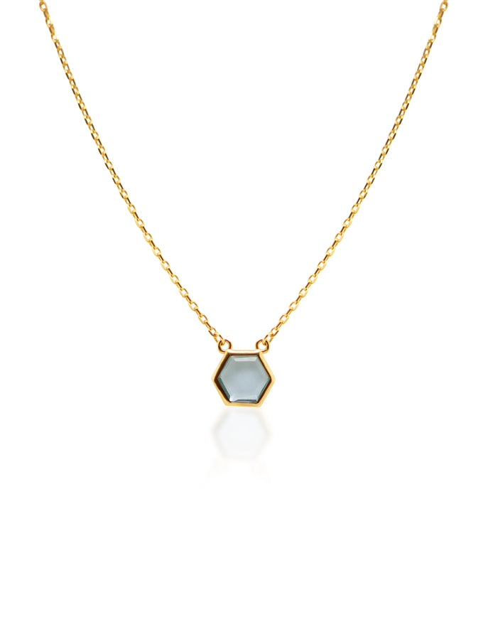 Hexagon Bezel Set Blue Topaz Necklace in 9 Carat Yellow Gold