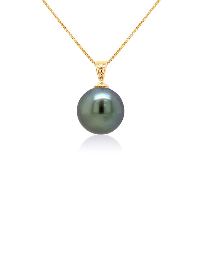 Tahitian Pearl Pendant 13mm in 9 Carat Yellow Gold