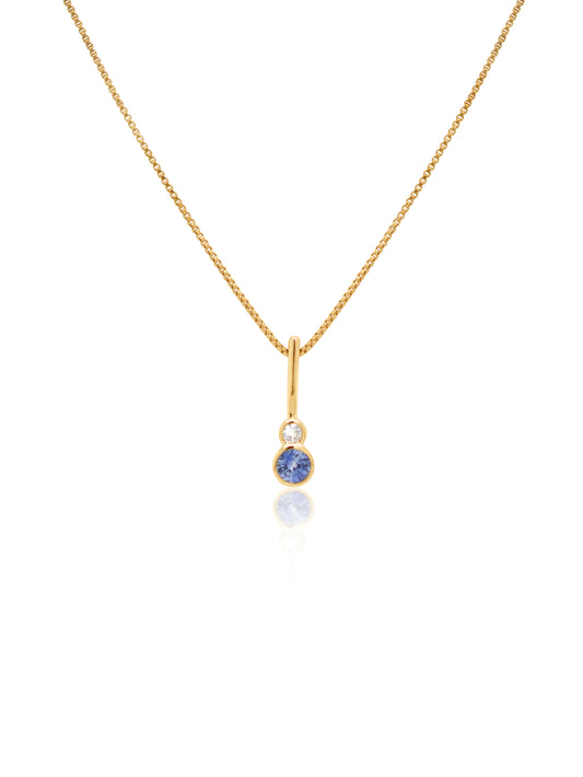 Ceylon and White Sapphire Drop Pendant, 9K Yellow Gold (Plated Chain)