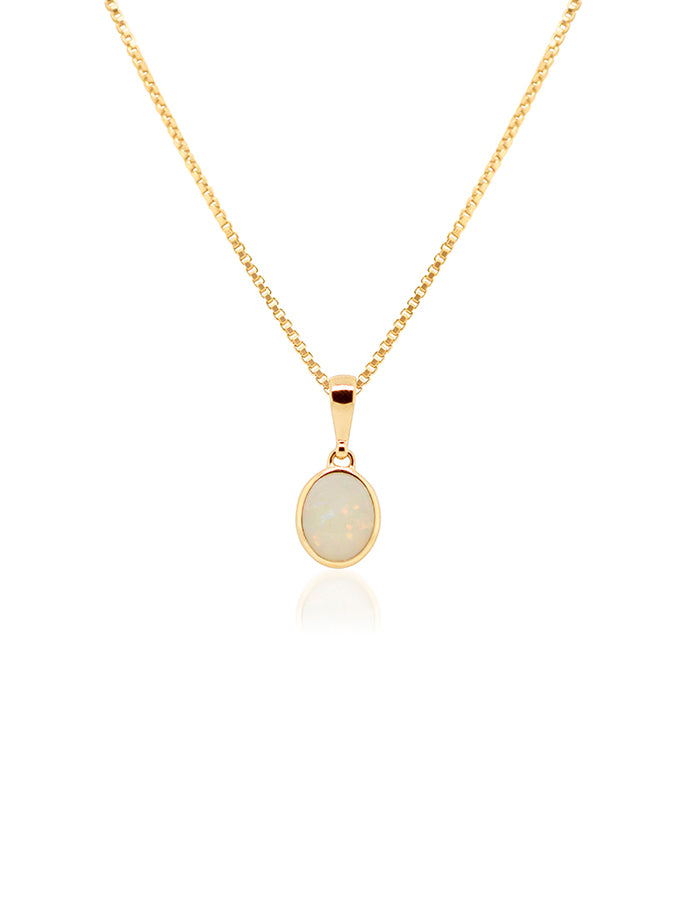 Solid White Oval Opal 12x9mm Pendant (plated chain)