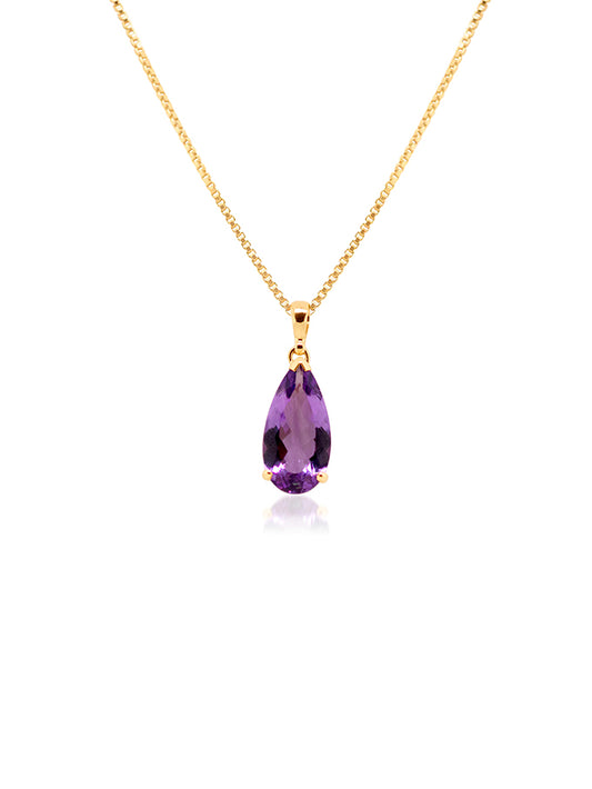 Pear Amethyst Pendant, 9K Yellow Gold