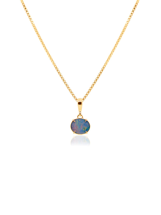 Vibrant Doublet Opal Pendant, 9K Yellow Gold  (plated chain).