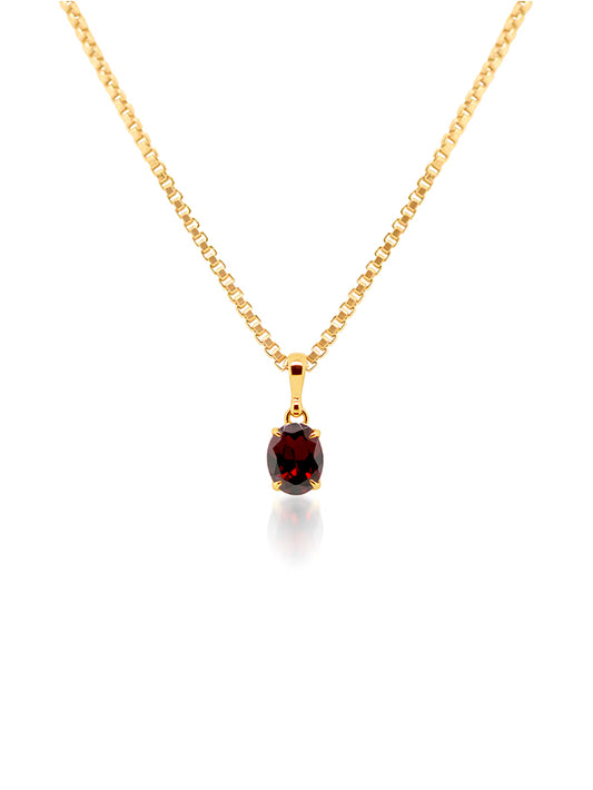 Claw Set Oval Garnet Pendant in 9 Carat Yellow Gold