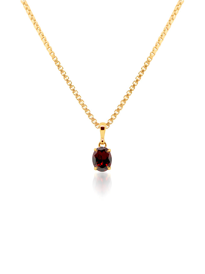 Claw Set Oval Garnet Pendant in 9 Carat Yellow Gold