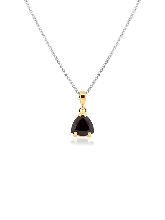 Triangular Garnet Pendant 9K Yellow Gold (silver rhodium plate chain)