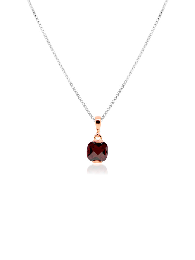 Cushion Cut Garnet Pendant in 9 Carat Rose Gold