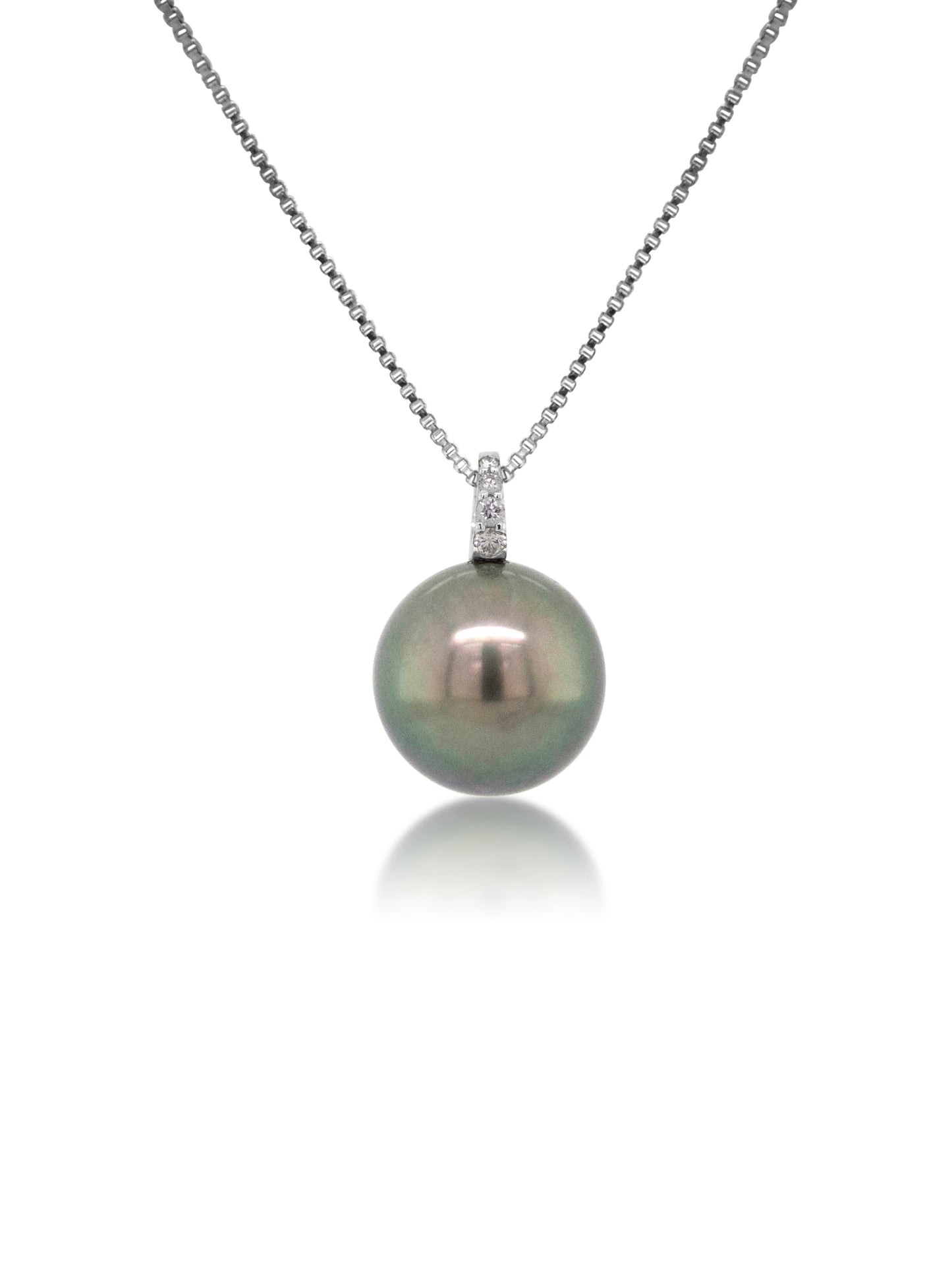 Alluring Tahitian Pearl & Diamond Pendant, 9K White Gold