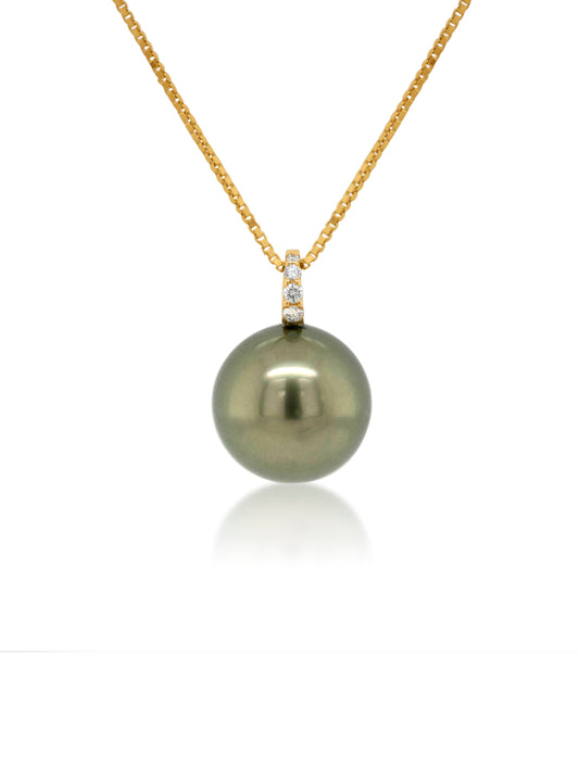 Exotic Tahitian Pearl & Diamond Pendant, 9 Carat Yellow Gold