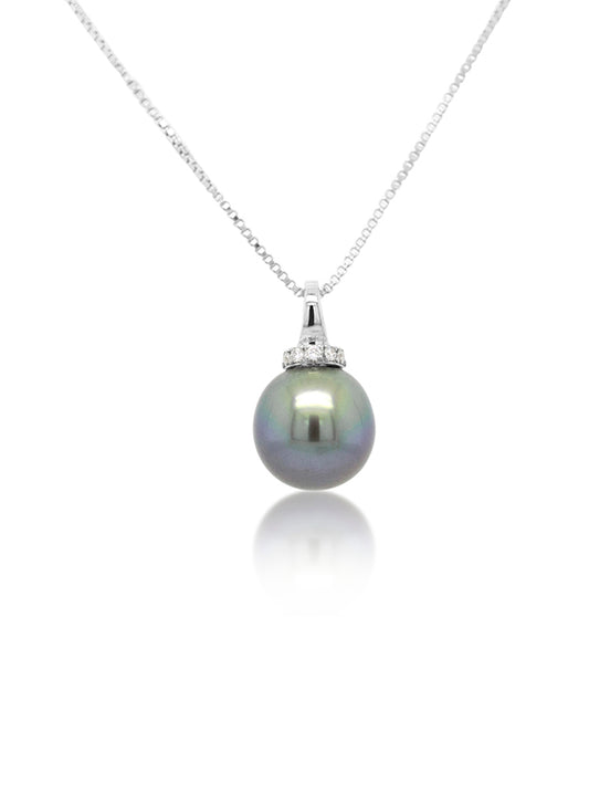 Tahitian Pearl & Diamond T=0.10ct Pendant, 18 Carat White Gold