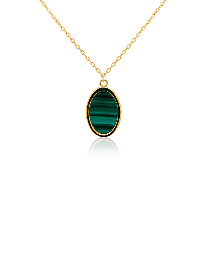 Malachite Oval Necklace in 9 Carat Yellow Gold