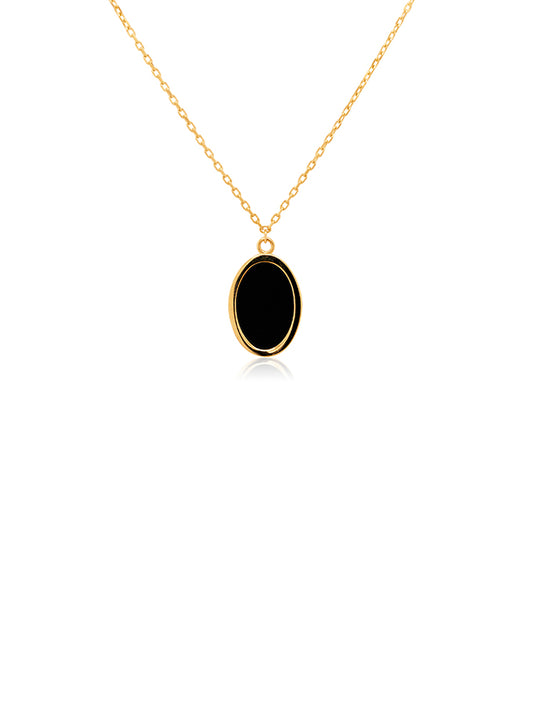 Black Onyx Oval Necklace on a 45cm chain set in 9 Carat Yellow Gold