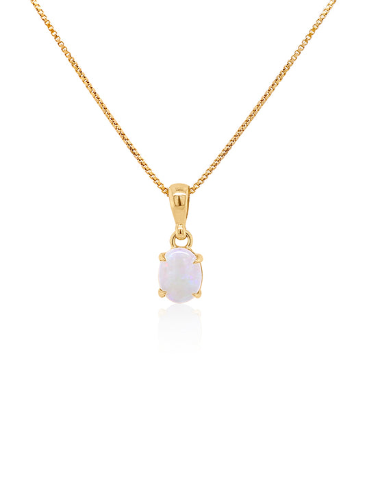 Solid White Opal Oval Pendant (plated chain)