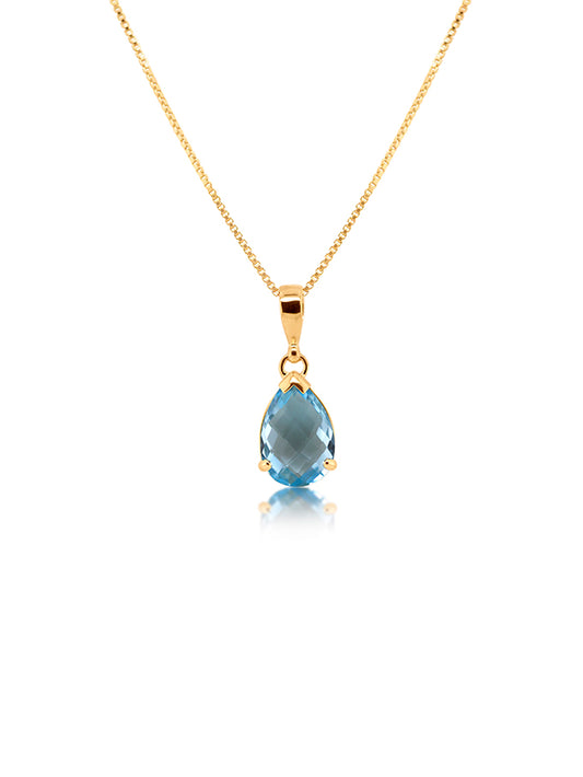 Pear Swiss Blue Topaz Pendant, 9 Carat Yellow Gold