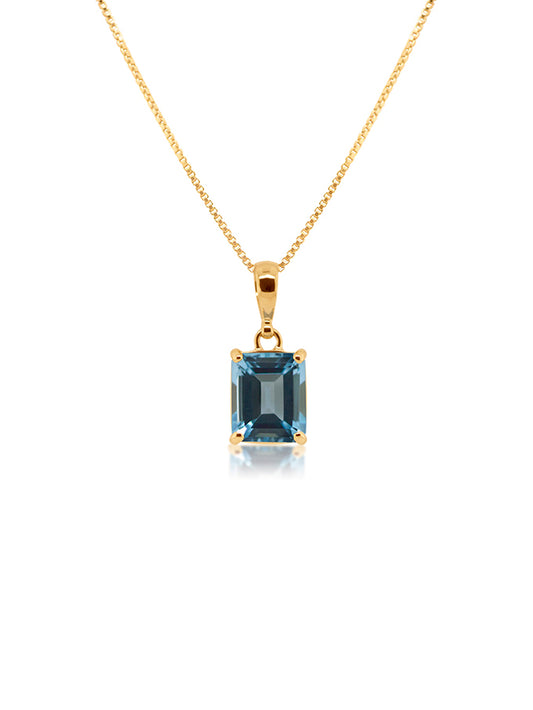 Rectangle Cut Swiss Blue Topaz Pendant, 9 Carat Yellow Gold