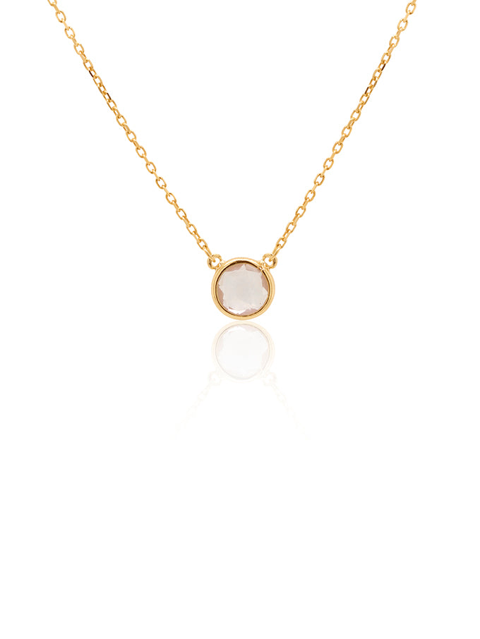 Rose Quartz Circle 44cm Necklace in 9 Carat Yellow Gold