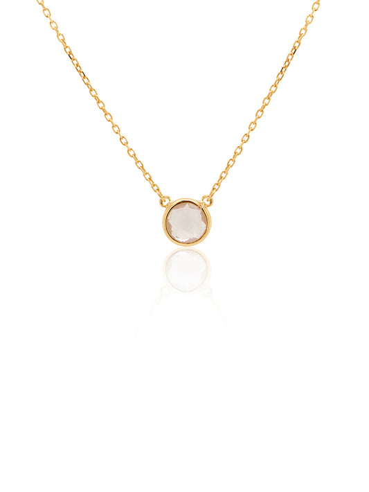Rose Quartz Circle 44cm Necklace in 9 Carat Yellow Gold