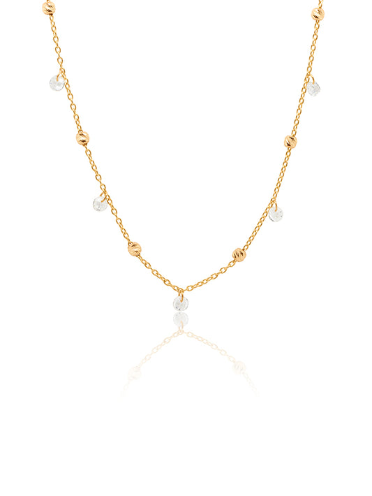 Quartz & Ball 45-50cm Necklace in 9 Carat Yellow Gold