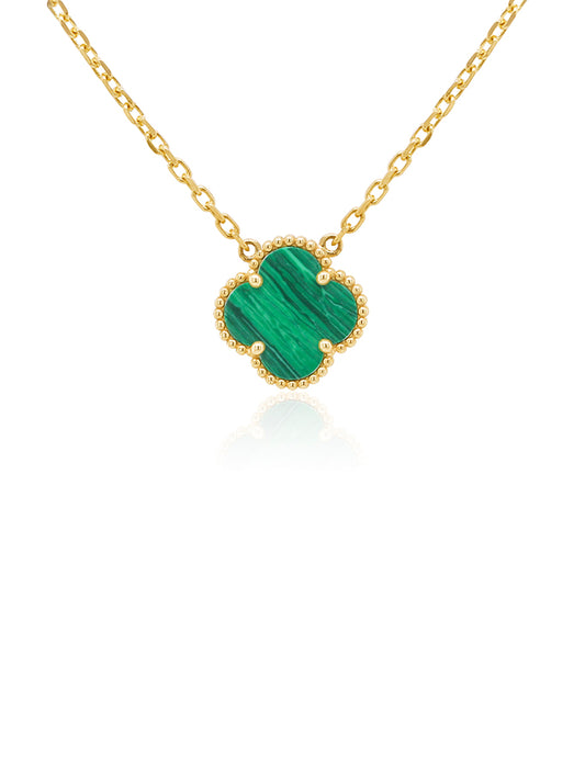 Malachite Clover Pendant 9 Carat Yellow Gold