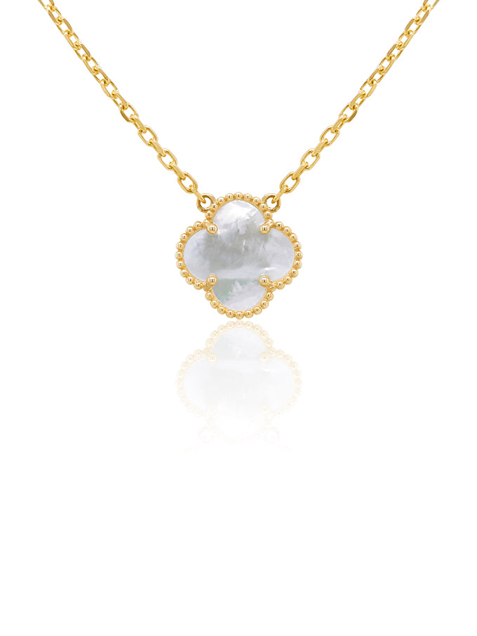 Fancy Mother Of Pearl Clover Pendant 9 Carat Yellow Gold