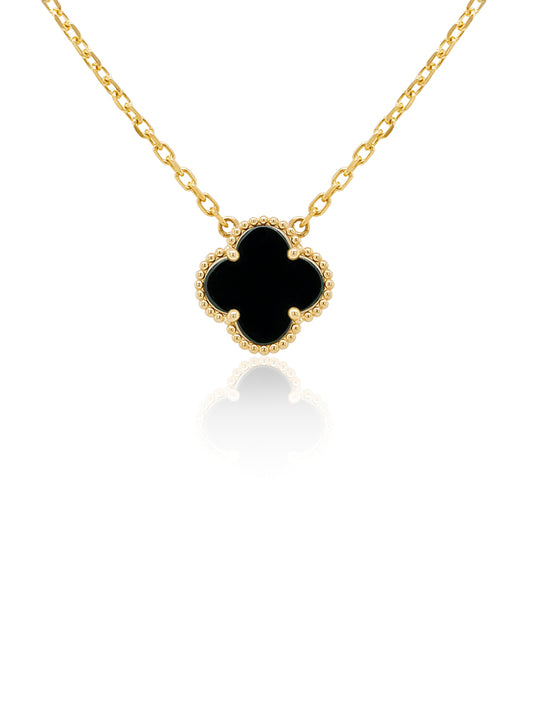 Medium Black Onyx Fancy Clover Pendant 9 Carat Yellow Gold